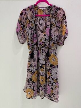 Steve Madden Black Floral Dress with Pink & Yellow Blooms
